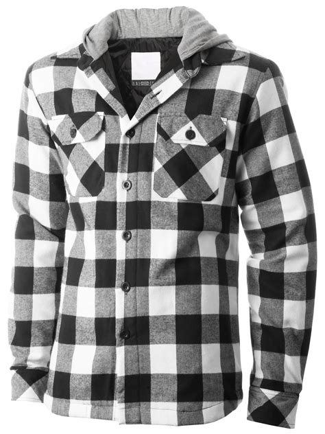 Ma Croix Mens Hooded Flannel Shirts Quilted Plaid Jacket