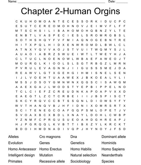 Chapter Human Orgins Word Search Wordmint
