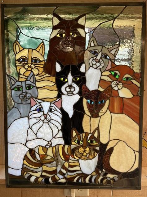 Cats Stained Glass Wall Hanging Cats Stained Glass Panel Cat Panel Glass Art Glass Panel