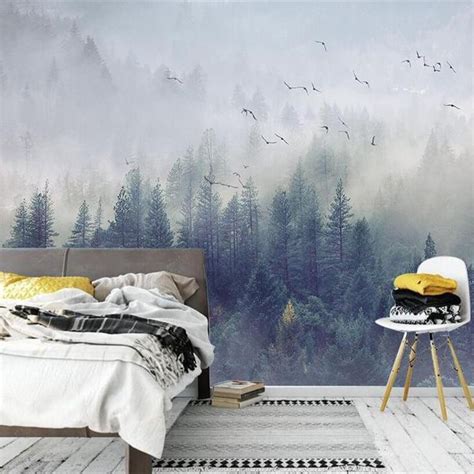 Nordic Style Forest Landscape Wallpaper Mural ㎡ Forest Wall Mural