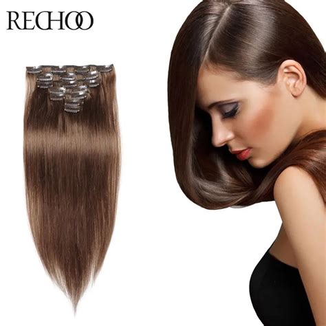 Straight Human 18 Inch Clips In Hair Light Brown 8 Clip Ins Hair Extensions For Thick Hair Clip