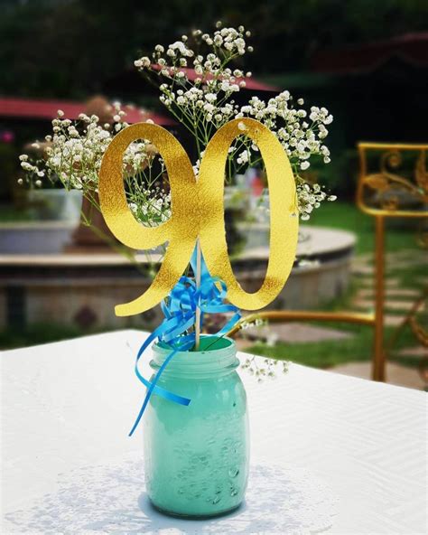 Mint And Gold Centerpieces For A Simple And Elegant 90th Birthday Surprise Set Up Put Together