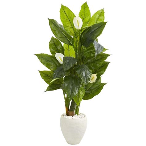 5 Spathyfillum Artificial Plant In White Planter Real Touch
