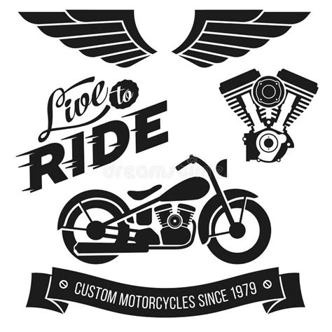 Set Vector Black Vintage Badges Emblems With A Custom Motorcycle Stock