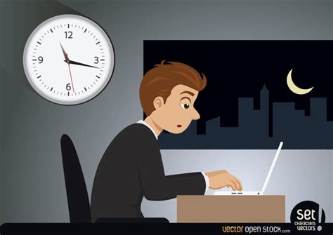 Hardworking Businessman Working Late Night Vector Download