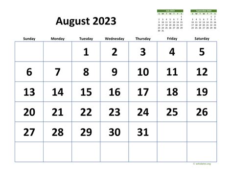 August 2023 Calendar With Extra Large Dates
