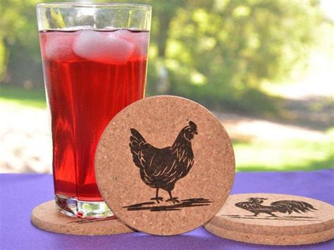 Personalized Rooster And Hen Cork Coasters Set Of 4 Coasters Etsy Personalized Corks Custom
