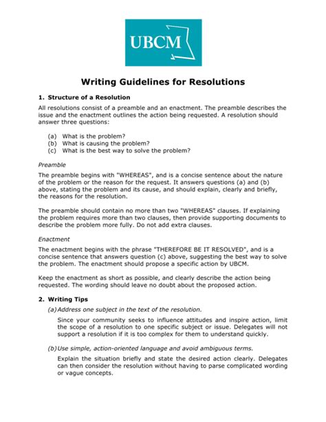 Writing Guidelines For Resolutions