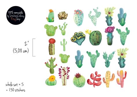Cacti Wall Decal Pattern Wall Sticker Watercolor Succulents Etsy