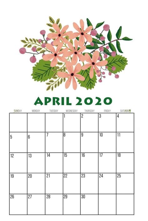 Floral April 2020 Calendar Template Cute Calendar December Calendar