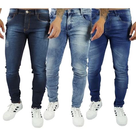 Kit 3 Calças Jeans Masculina Slim Skinny Original Elastano Lycra