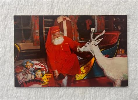 north pole santa s workshop santa claus feeding reindeer postcard vtg deer 12 95 picclick
