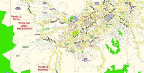 Medellin Colombia Pdf Map Vector Exact City Plan Low Detailed Street