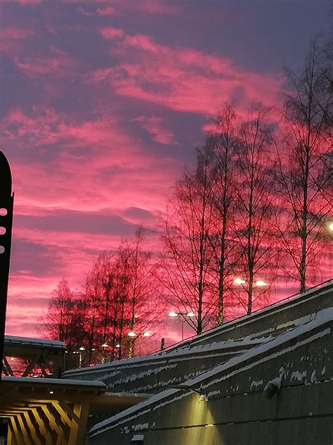 A Beautiful Winter Sunset In Norway Eidsvol Verk Station Rnorway