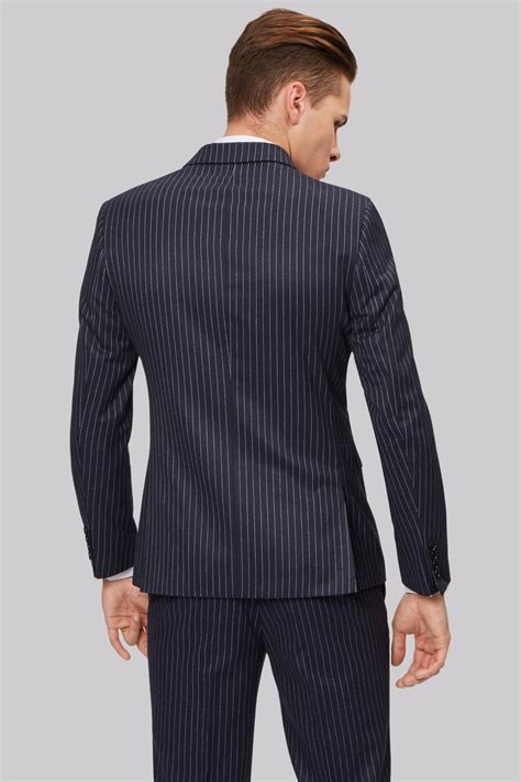 Moss London Skinny Fit Navy Pinstripe Double Breasted Jacket