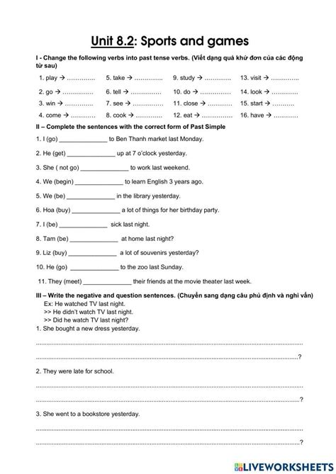 Unit 8 Sports And Games Interactive Worksheet Live Worksheets