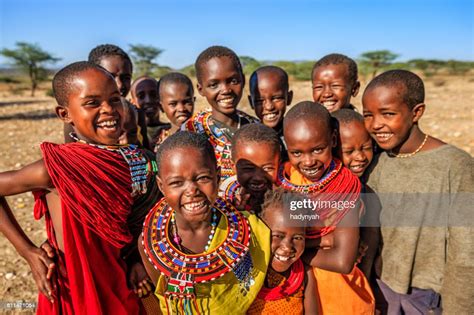 Group Of Happy African Children From Samburu Tribe Kenya Africa High