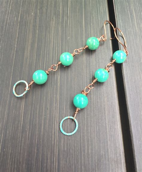 Turquoise And Copper Hoop Earrings Wire Wrapped Earrings Etsy