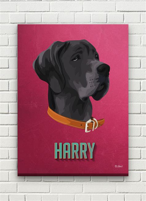 Custom Mid Century Retro Style Dog Portrait Pet Illustration From