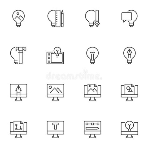 Creativity And Design Line Icons Set Stock Vector Illustration Of