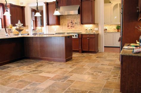 Travertine Floor Tiles For Kitchen With Wooden Cabinets Beautiful