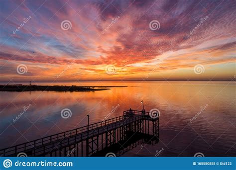Sunset On Mobile Bay In Daphne Alabama Bayfront Park Pavilion Stock