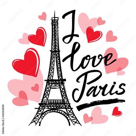 Symbol France Eiffel Tower Hearts And Phrase I Love Paris French