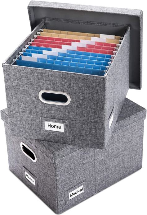Prandom File Organizer Box Set Of 2 Collapsible Decorative Linen