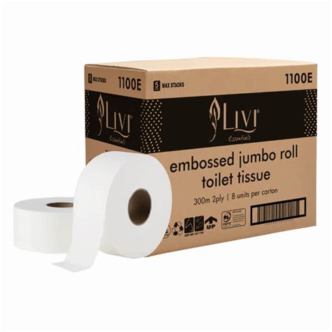 Livi Essentials 2 Ply Jumbo Embossed Toilet Paper Roll 300m