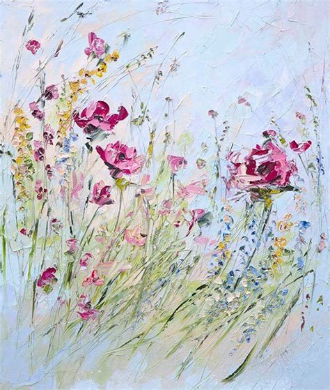 Red Blue Art Wildflowers Abstract Original Painting Blue Etsy Синее