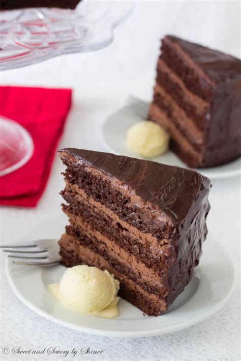 Chocolate cake or chocolate gâteau (from french: Supreme Chocolate Cake with Chocolate Mousse Filling ...