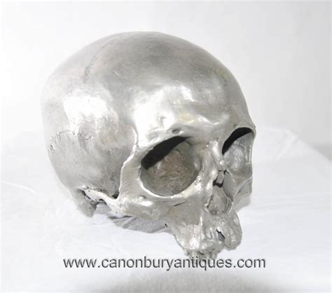 Bronze Casting Human Skull Gothic Art Hamlet Silver Patina Vanitas