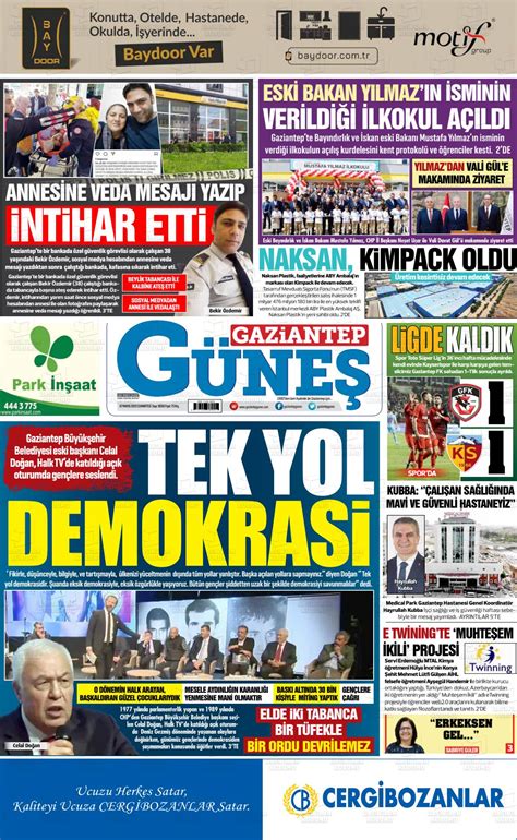07 Mayıs 2022 tarihli Gaziantep Güneş Gazete Manşetleri