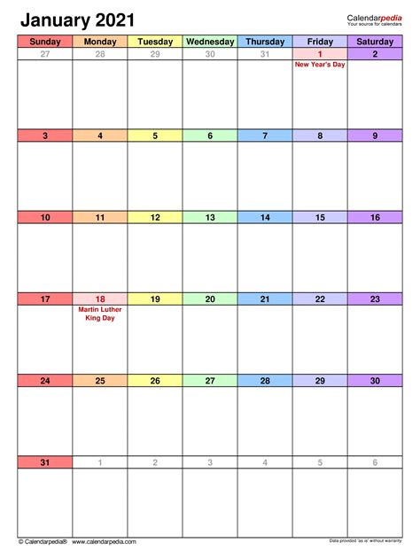 Printable Calendar With Writing Space