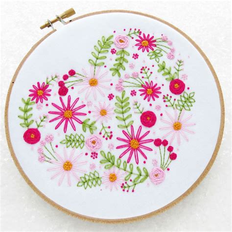 Floral Heart Embroidery Kit Heart Embroidery Kits Hoop Art Etsy UK