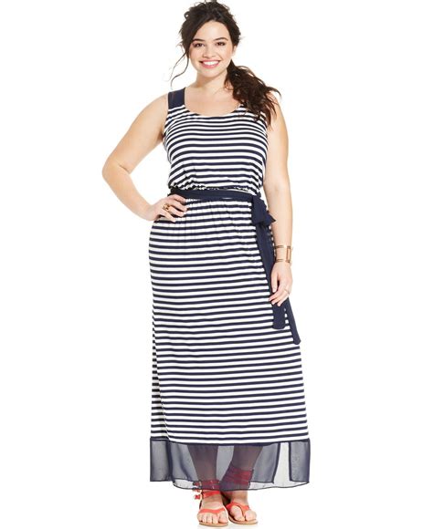 Ing Plus Size Striped Illusion Hem Racerback Maxi Dress Dresses