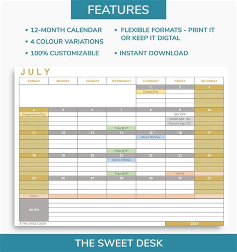 Printable Calendar 2021 Excel Template Editable Academic