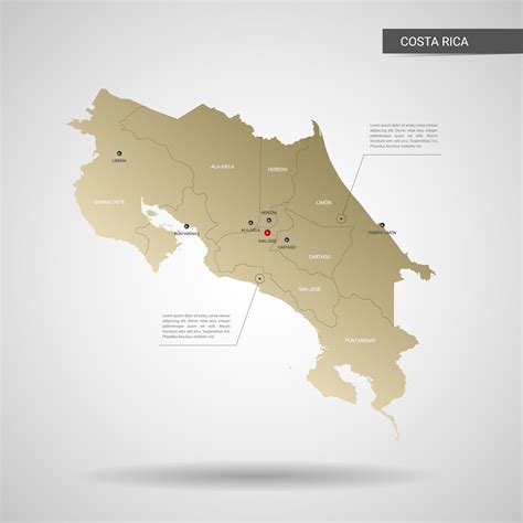Stylized Vector Costa Rica Map Infographic 3d Gold Map Illustration