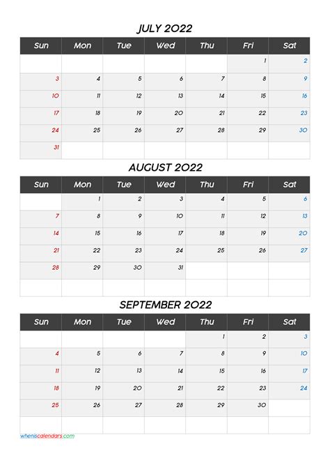 Free Calendar July August September 2022 Q1 Q2 Q3 Q4