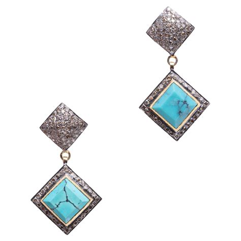 Pearl Diamond And Turquoise Drop Earrings At 1stDibs