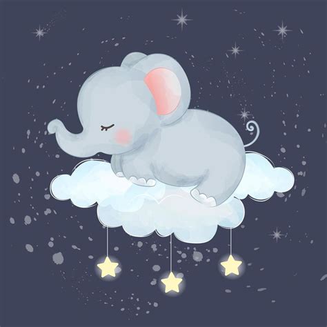 Cute Baby Elephant Sleeping On A Cloud 1409611 Vector Art At Vecteezy