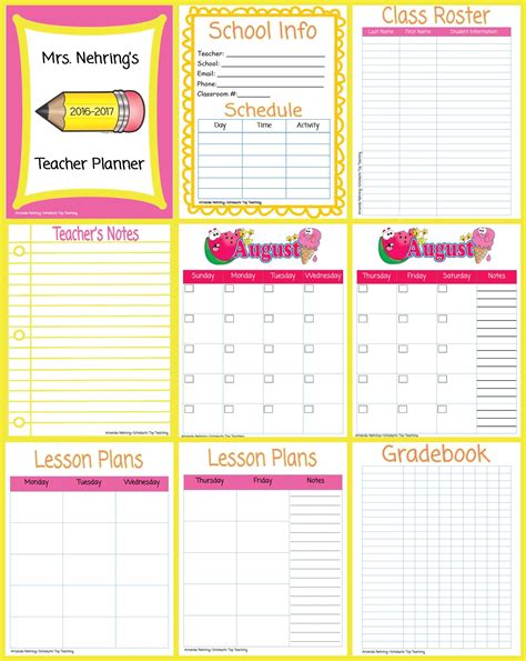 Pink And Yellow Planner Pages Lesson Plan Book Templates Homeschool