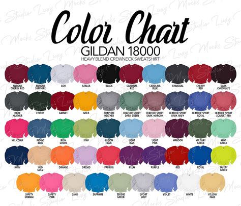 Gildan 18000 G180 Color Chart Unisex Crewneck Sweatshirt Color Chart