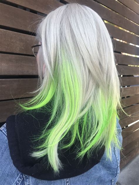 Lime Green Ombré Neon Green Hair Colored Hair Tips Green Hair Ombre