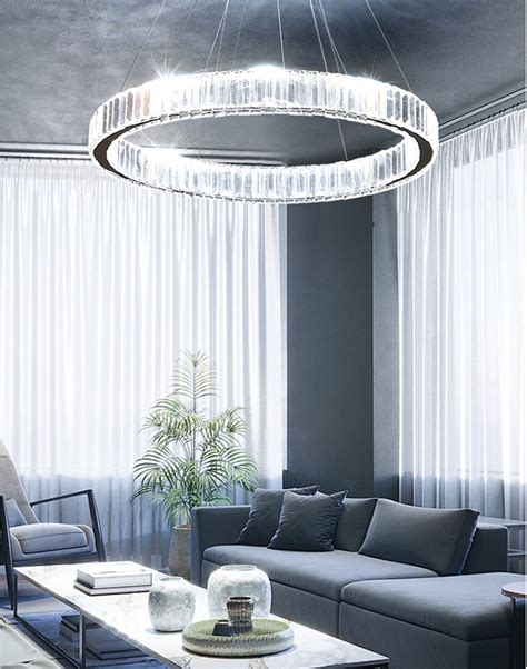 Yomay Modern Crystal Chandelier Led Ring Pendant Light Round Crystal