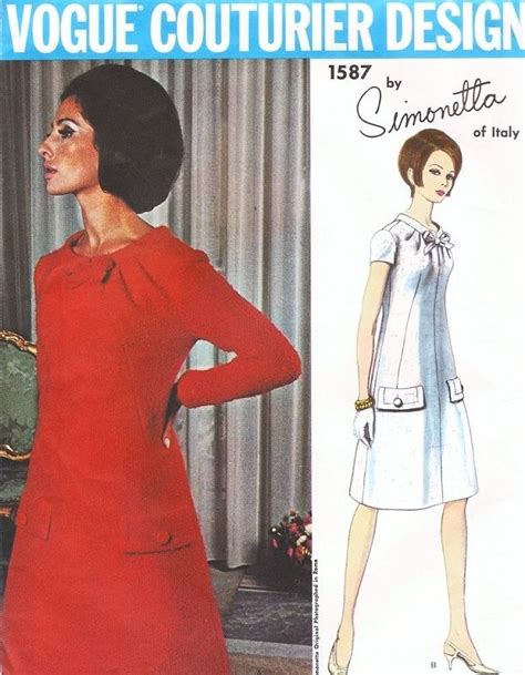 1960s Elegant Simonetta A Line Dress Pattern Vogue Couturier Design
