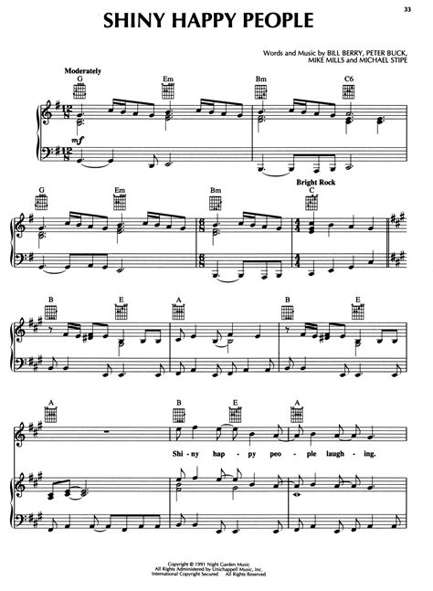 Shiny Happy People Sheet Music | R.E.M. | Piano, Vocal & Guitar (Right-Hand Melody)