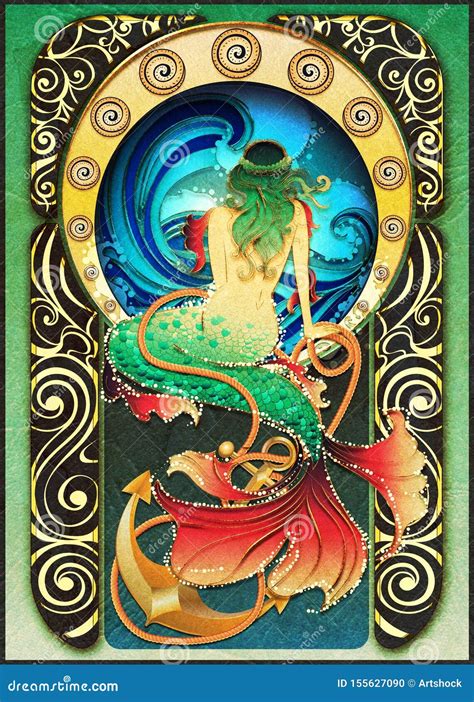Retro Mermaid Poster Stock Illustration Illustration Of Beauty 155627090