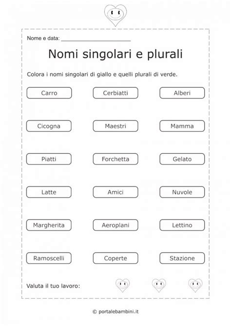 Nomi Singolari E Plurali Schede Didattiche Portalebambiniit