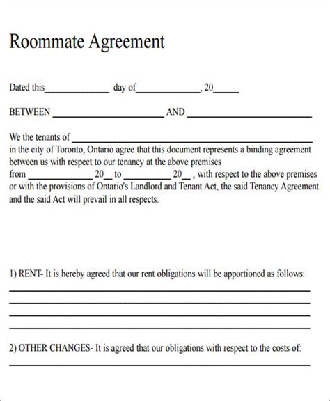 Free 7 Sample Roommate Rental Agreement Forms In Pdf Ms Word